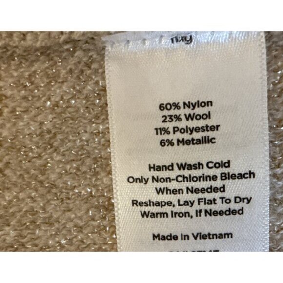 Talbots Womens Sweater Sz XL Beige Gold Metallic Long Sleeve Thick Knit Pullover - Picture 5 of 7